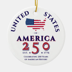 America 250 United States Patriotic Keepsake Gift Ceramic Tree Decoration