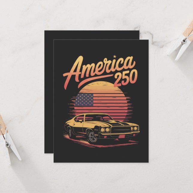 America 250 US Retro Sunset Invitation (Front/Back In Situ)