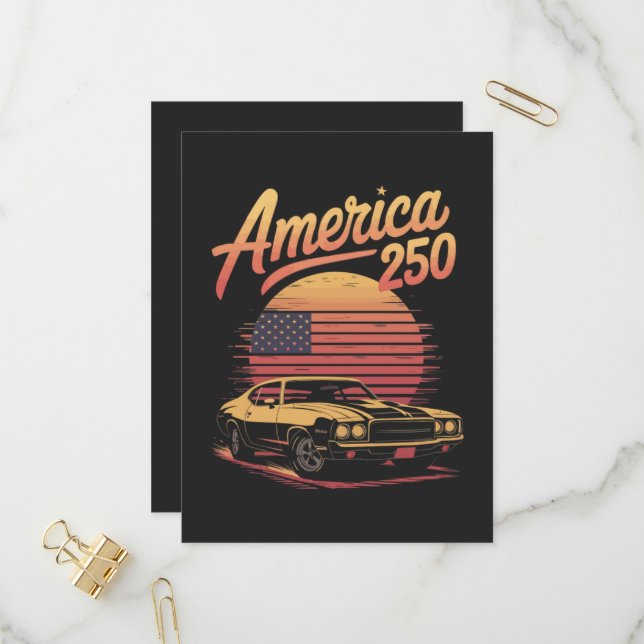 America 250 US Retro Sunset Invitation Postcard (Front/Back In Situ)