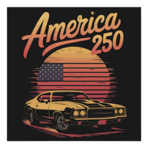 America 250 US Retro Sunset Poster
