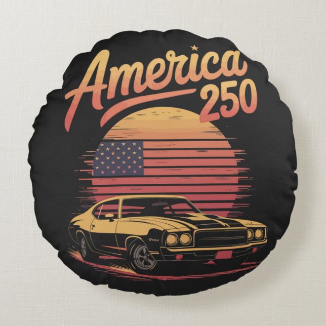 America 250 US Retro Sunset Round Cushion (Front)