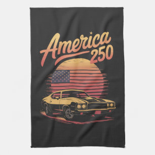 America 250 US Retro Sunset Tea Towel