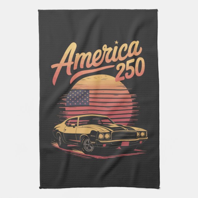 America 250 US Retro Sunset Tea Towel (Vertical)