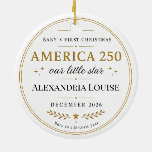 America 250 Years 1776 - 2026 Baby's First Ceramic Tree Decoration