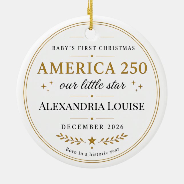 America 250 Years 1776 - 2026 Baby's First Ceramic Tree Decoration (Back)