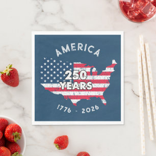 America 250 Years 1776–2026 USA Map Flag Patriotic Napkin