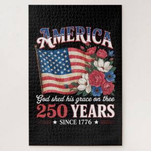 America 250 Years Flag Floral Jigsaw Puzzle