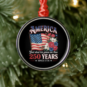 America 250 Years Flag Floral Metal Tree Decoration