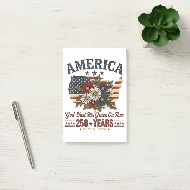 America 250 Years Flag Floral Post-it Notes (Office)