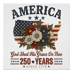 America 250 Years Flag Floral Poster