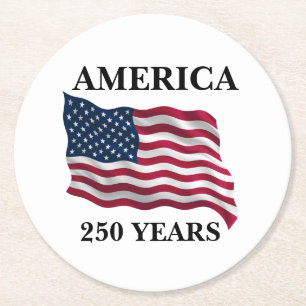 America 250 Years Flag Round Paper Coaster