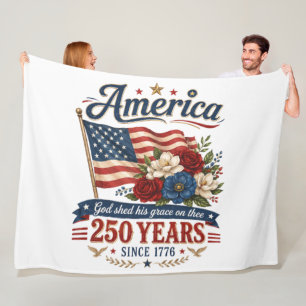 America 250 Years Floral Flag Fleece Blanket