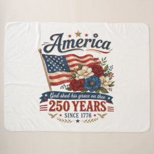 America 250 Years Floral Flag Sherpa Blanket