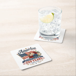 America 250 Years Floral Flag Square Paper Coaster