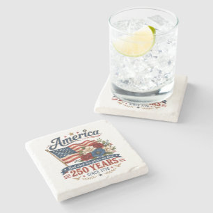 America 250 Years Floral Flag Stone Coaster