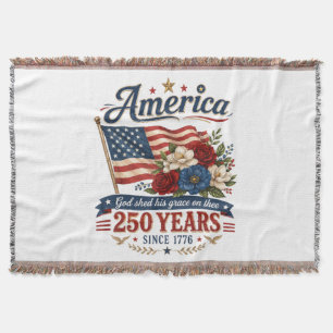 America 250 Years Floral Flag Throw Blanket