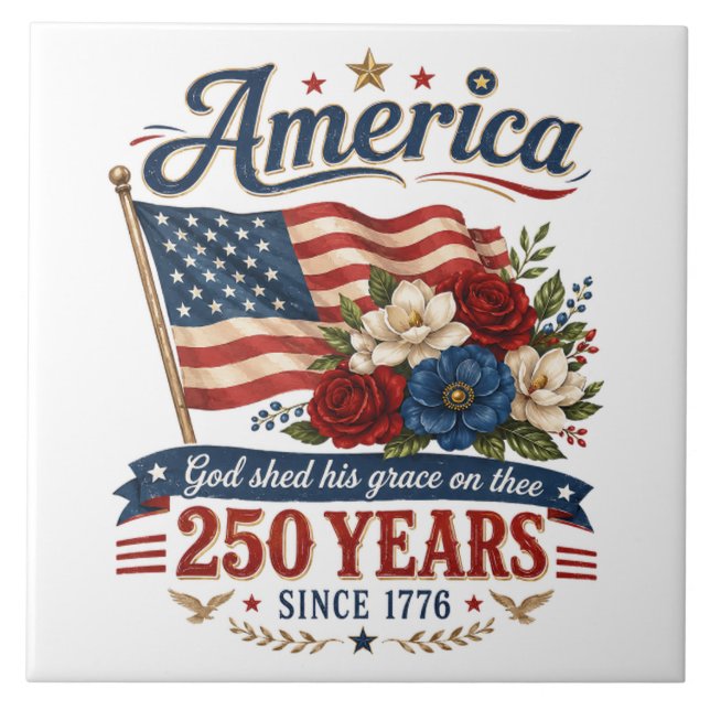 America 250 Years Floral Flag Tile (Front)