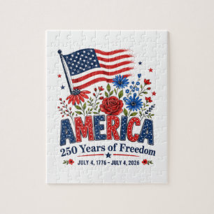 America 250 Years of Freedom Floral Flag Jigsaw Puzzle