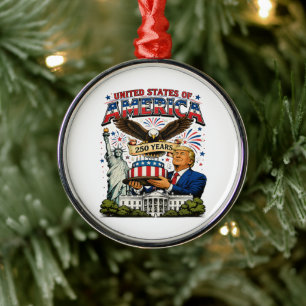 America 250 Years Patriotic Eagle Celebration Metal Tree Decoration