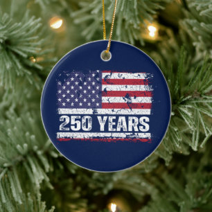 America 250 Years Retro Flag 250th Anniversary Ceramic Tree Decoration