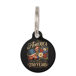 America 250 Years Since 1776 Floral Patriotic Gift Pet Tag
