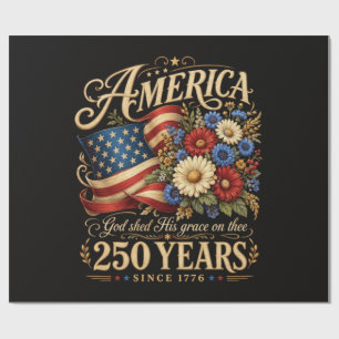 America 250 Years Since 1776 Floral Patriotic Gift Wrapping Paper