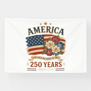 America 250 Years Since 1776 Patriotic Floral Flag Banner