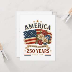 America 250 Years Since 1776 Patriotic Floral Flag Invitation