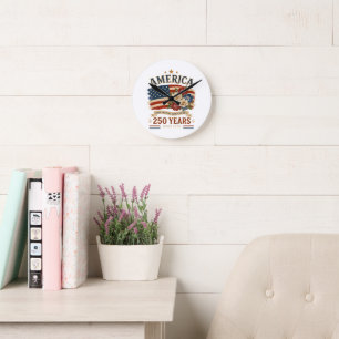 America 250 Years Since 1776 Patriotic Floral Flag Round Clock