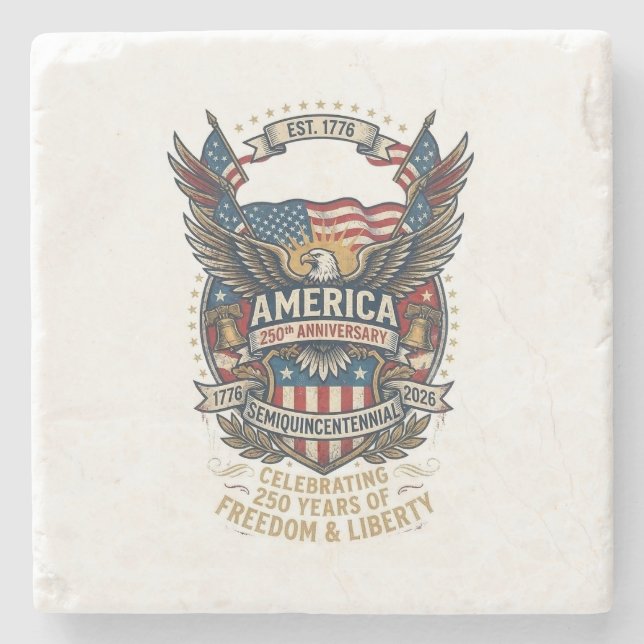 America 250th Americana 1776 Freedom Eagle USA Stone Coaster (Front)