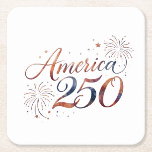 America 250th Anniversary Fireworks – Elegant  Square Paper Coaster