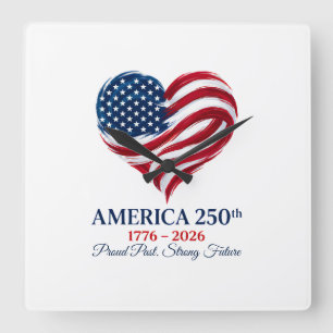 America 250th Anniversary Flag Heart Clock