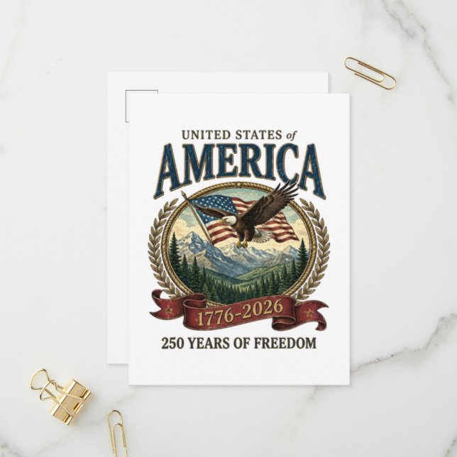 America 250th Anniversary Invitation Postcard (Front/Back In Situ)