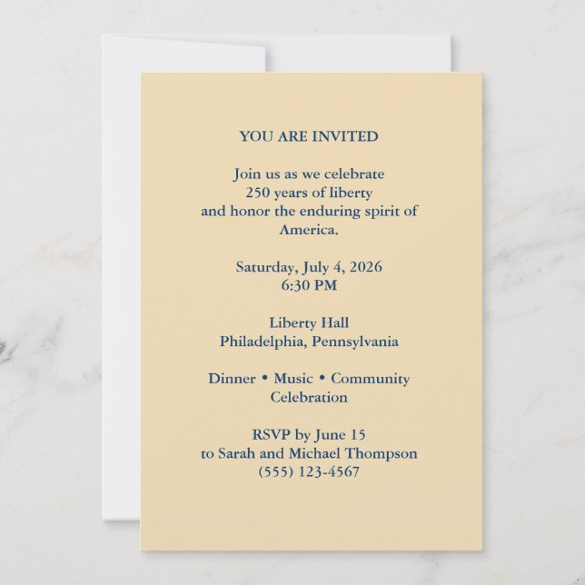 America 250th Anniversary Liberty Invitation  (Back)
