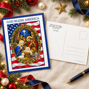 America 250th Anniversary Nativity Christmas Holiday Postcard