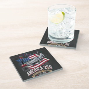 America 250th Anniversary Plane Glass Coaster