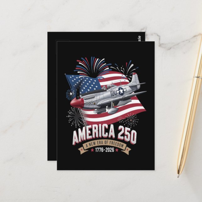America 250th Anniversary Plane Postcard (Front/Back In Situ)