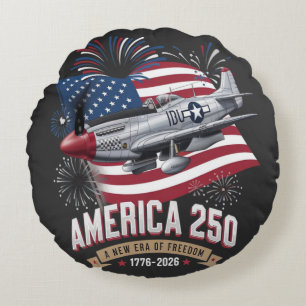 America 250th Anniversary Plane Round Cushion