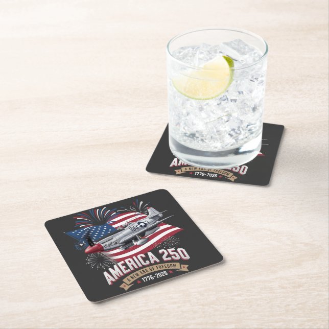 America 250th Anniversary Plane Square Paper Coaster (Insitu)