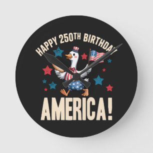 America 250Th Anniversary Silly Patriotic Goose Round Clock
