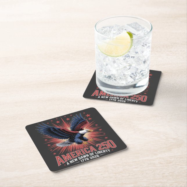 America 250th Anniversary Square Paper Coaster (Insitu)