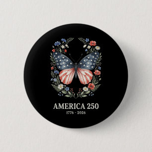 America 250th Anniversary Usa Patriotic Butterfly 6 Cm Round Badge