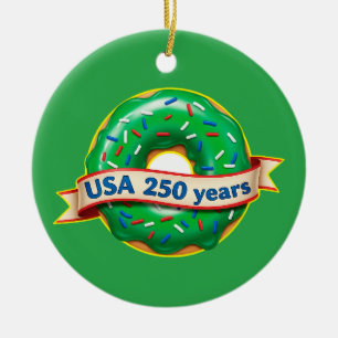 America 250th anniversary USA with sweet doughnut Ceramic Tree Decoration