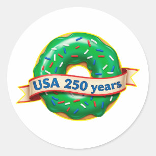 America 250th anniversary USA with sweet doughnut Classic Round Sticker
