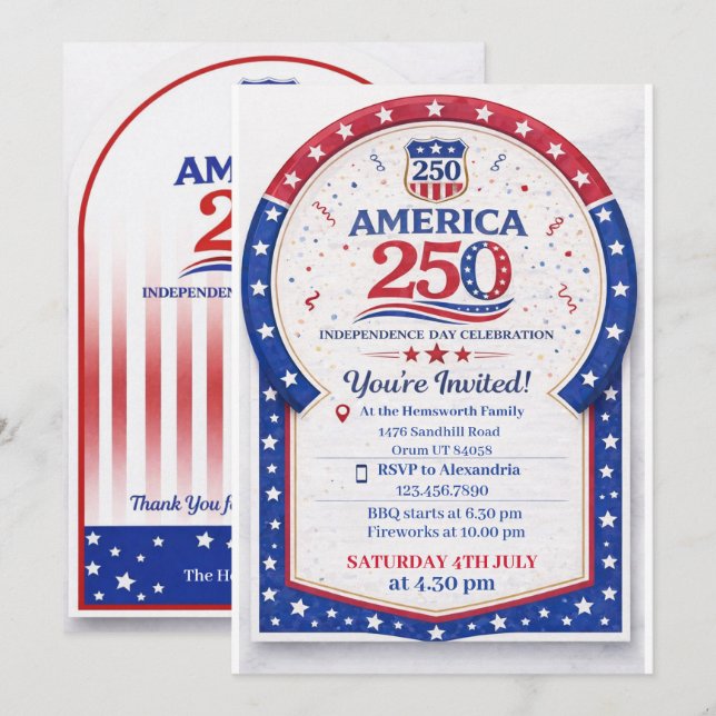America 250th Independence Day Celebration Invitation (Front/Back)