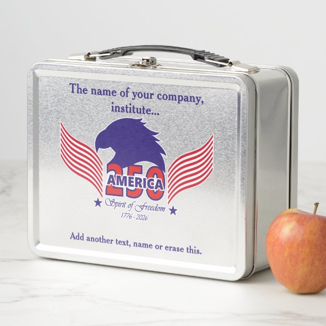 America 250th-Spirit of Freedom-Blue Text Metal Lunch Box (In Situ)