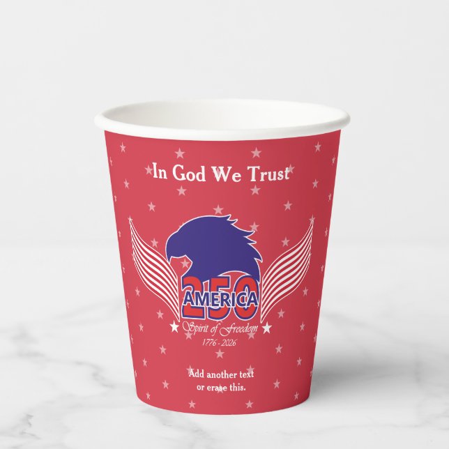 America 250th-Spirit of Freedom-Red-Editable Text Paper Cups (Front)