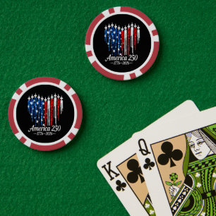America 250th Years Heart Flag Poker Chips