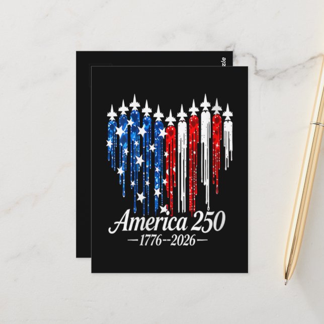 America 250th Years Heart Flag Postcard (Front/Back In Situ)