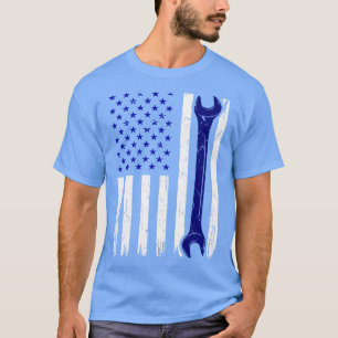 America 4th July Men Mechanic USA Flag T-Shirt